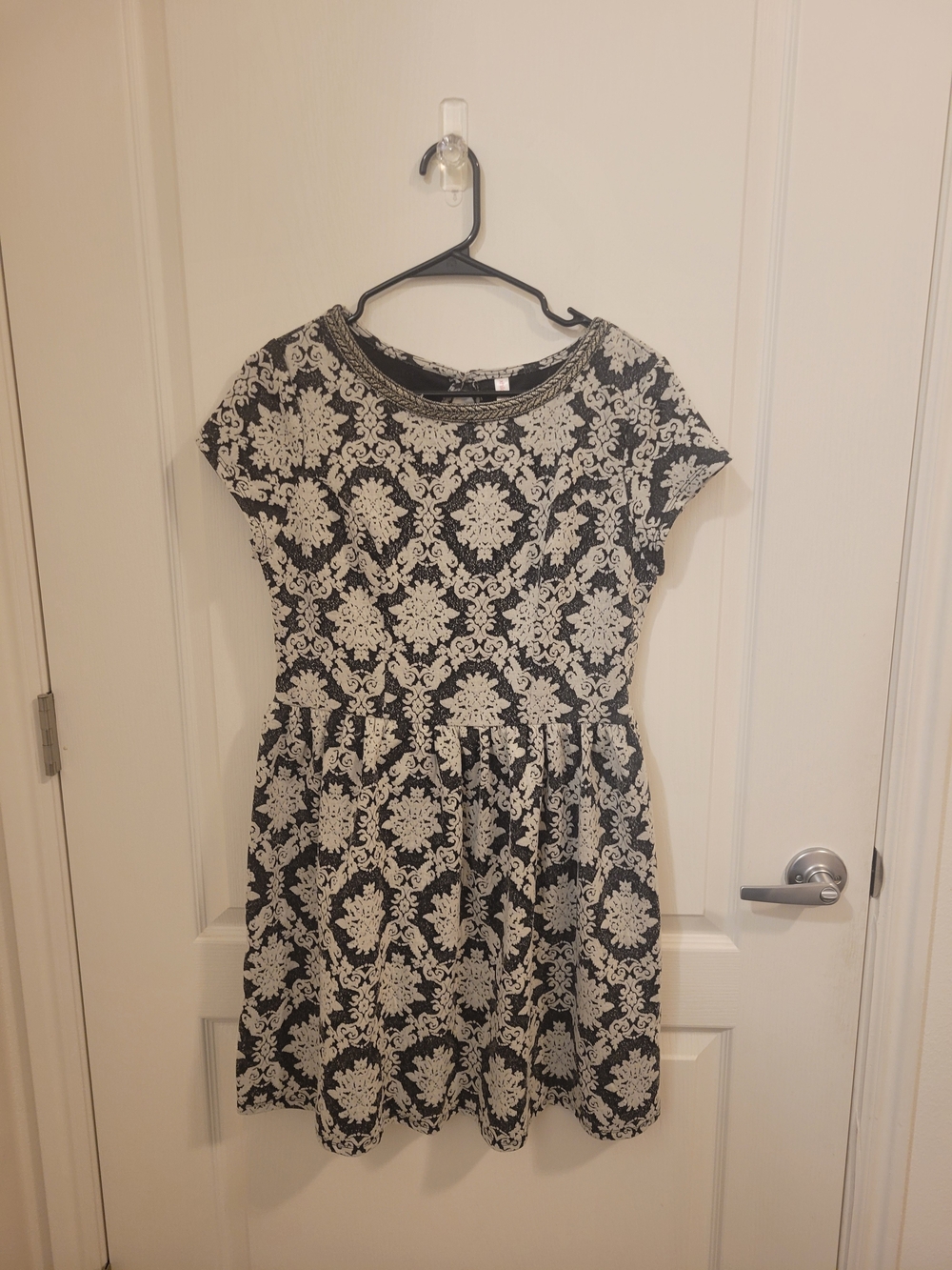 Xhilaration Black and White Damask Fit-and-Flare Dress